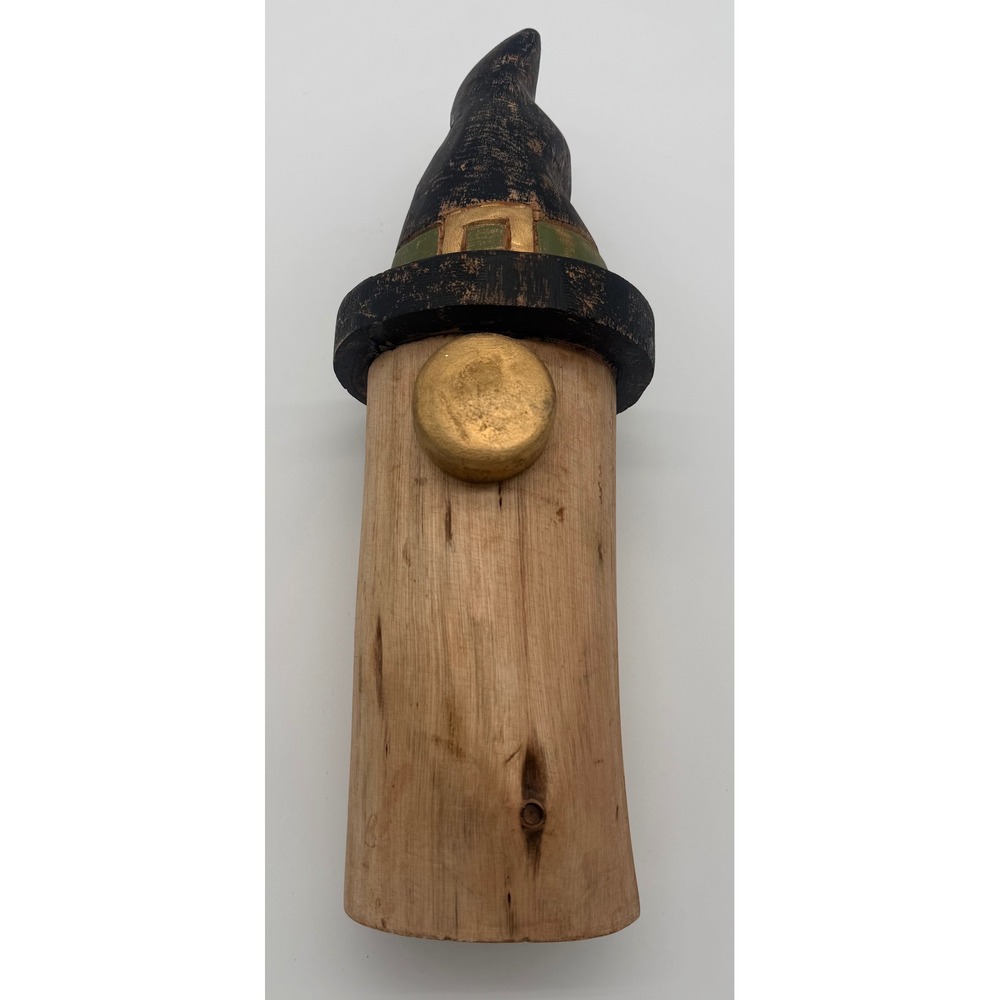 Handcrafted Rustic Wooden Gnome Witch Figurine 18.5" Halloween Folk Art Decor